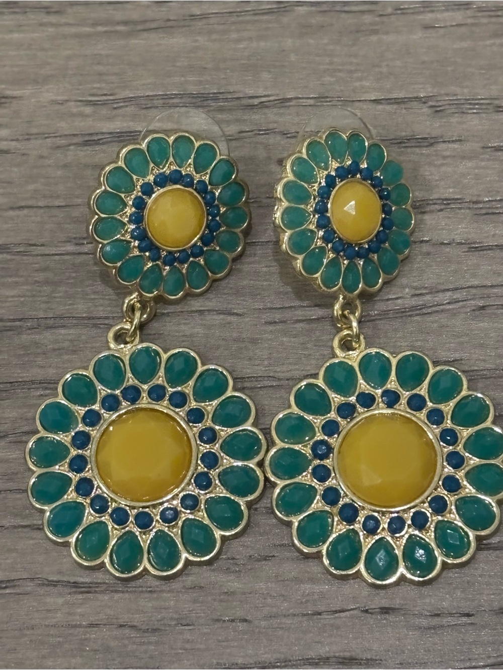 Francesca’s Yellow & Teal Floral Drop Earrings - Women Jewelry
